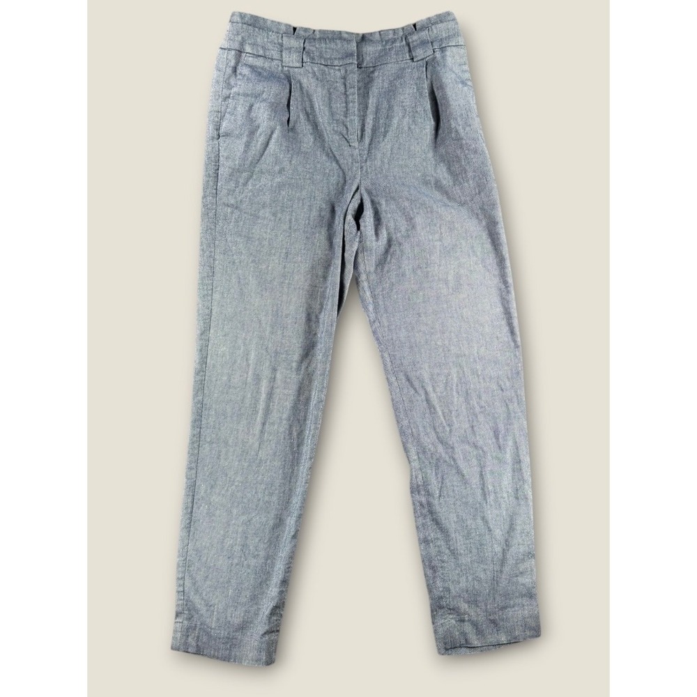 Express Women Blue Linen Blend High Rise Ankle Pleated Tapered Pants Size 6